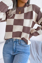 WOMEN PATCHWORK PATTERN LOOSE FIT KNITTED - Little Jill & Co.
