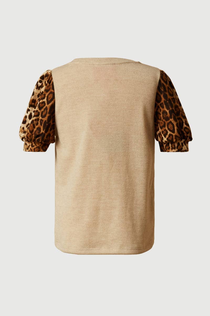Smithsonian Cheetah Puff Sleeve Knit Top