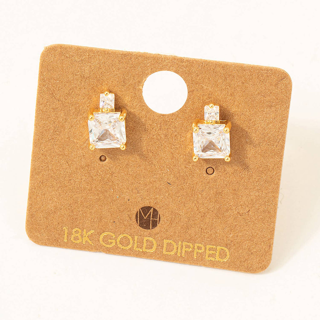 Gold Dipped Square Rhinestones Stud Earrings