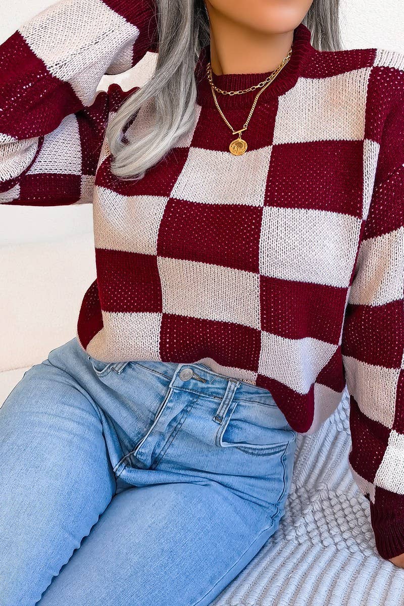 WOMEN PATCHWORK PATTERN LOOSE FIT KNITTED - Little Jill & Co.