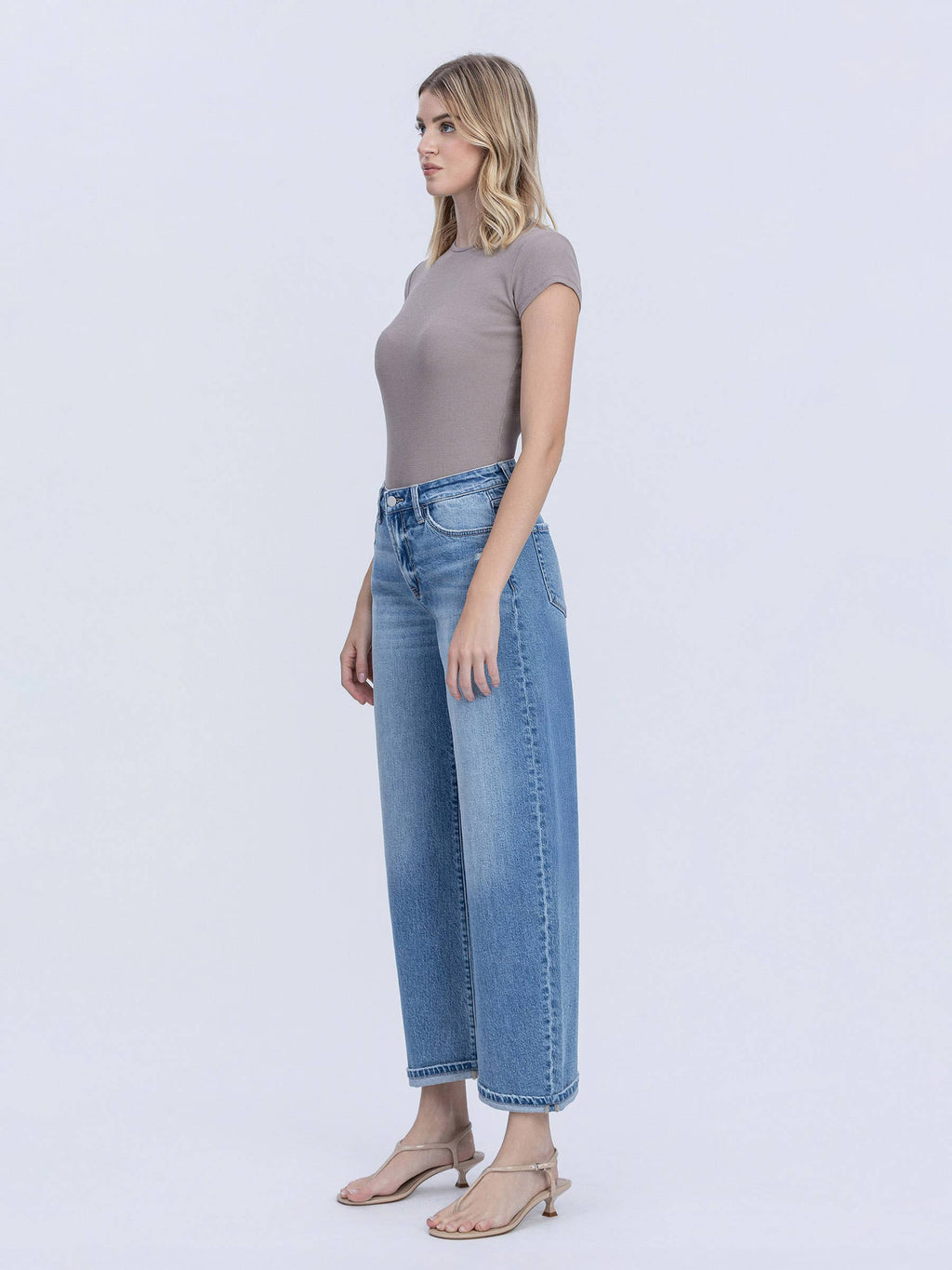 High Rise Medium Wash Cuffed Barrel Jeans