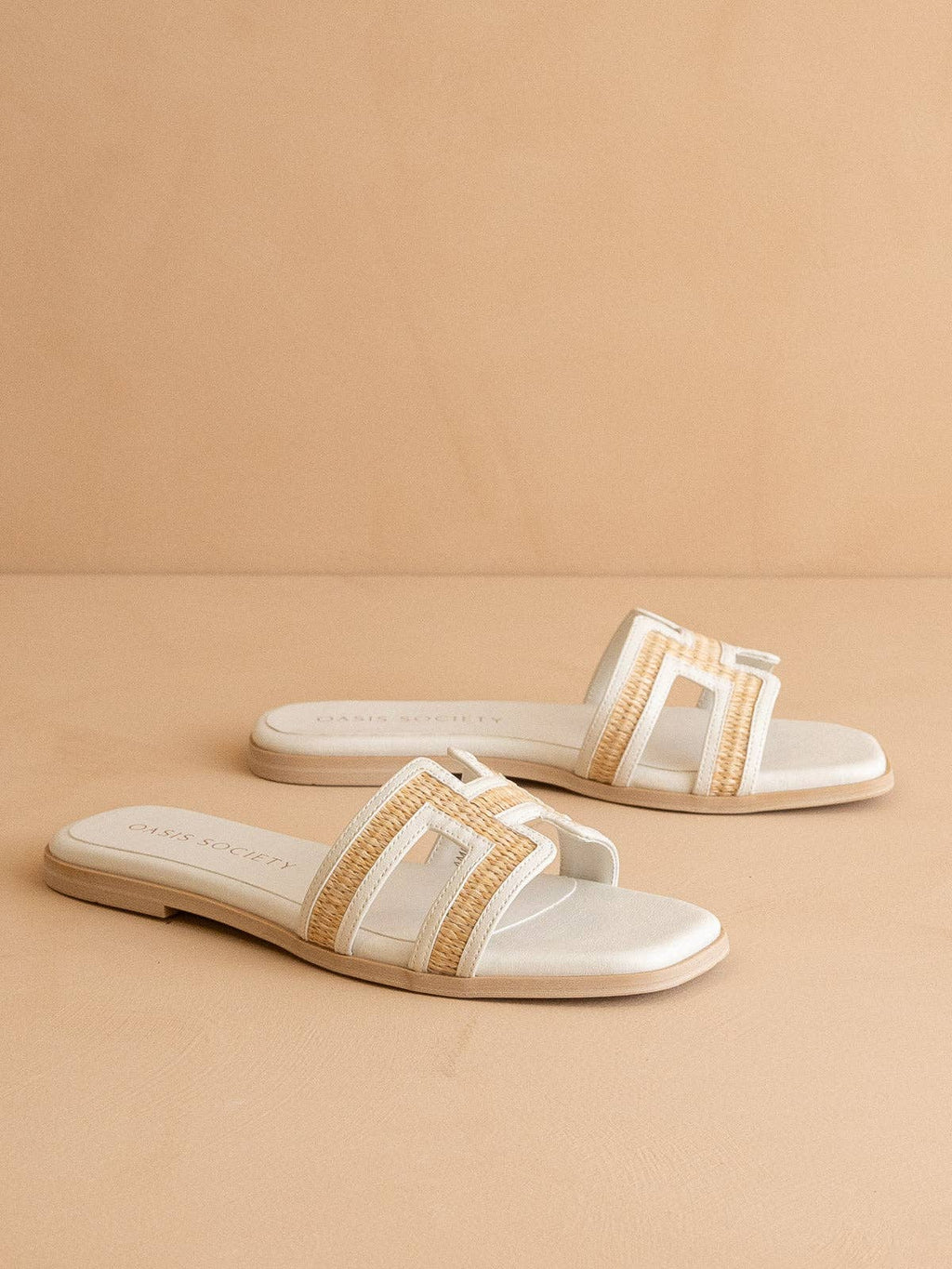The Ena | White H Cutout Raffia Slide - Little Jill & Co.