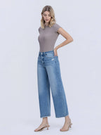 High Rise Medium Wash Cuffed Barrel Jeans