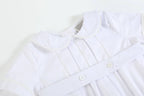 White Collared Button Romper with Bonnet