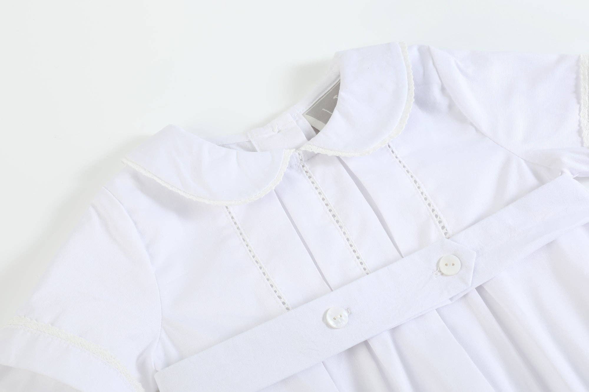White Collared Button Romper with Bonnet