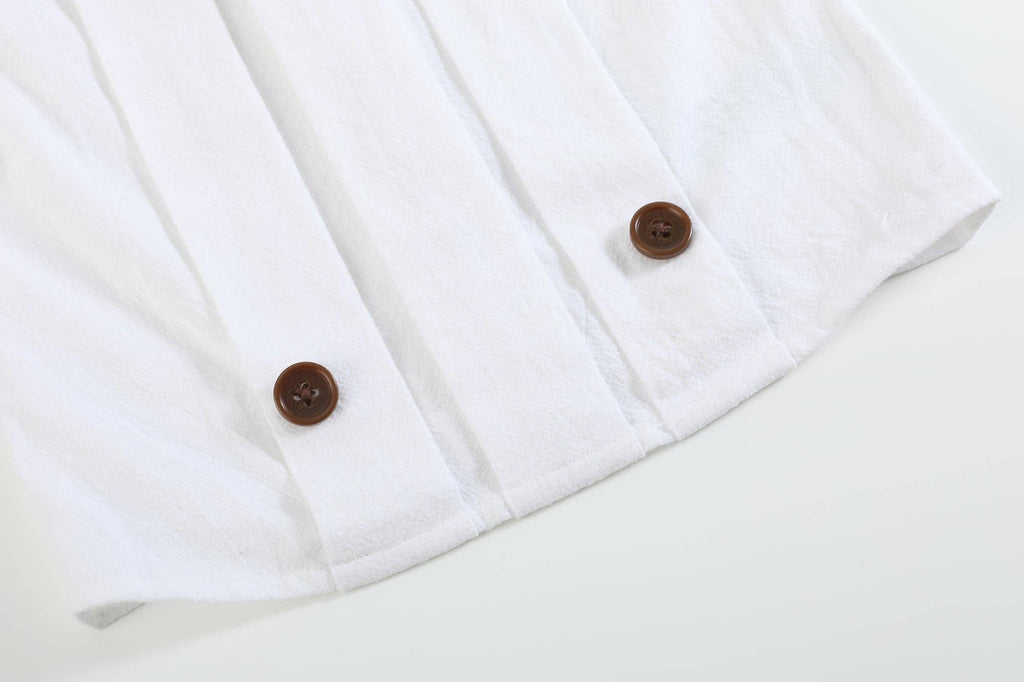 White Collared Top and Blue Button Shorts