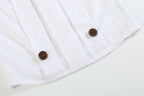 White Collared Top and Blue Button Shorts
