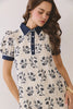 Geometric Print Floral Puff Sleeve Mini Dress