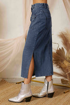 SS3503 SIDE SLIT PENCIL DENIM LONG SKIRT