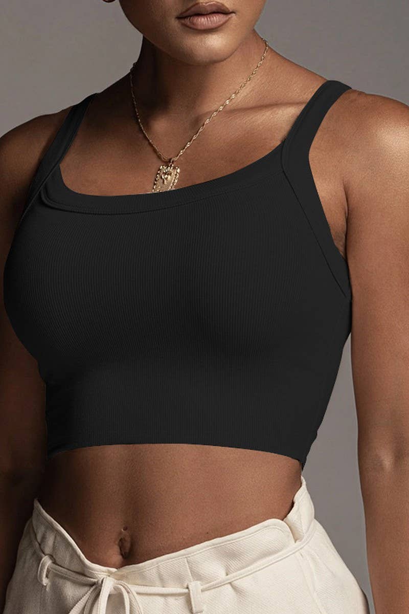 U-neck thread knit solid color short crop slim-fit vest