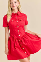 Button-Up Mini Denim Dress Featuring Gold Accent Buttons - Little Jill & Co.