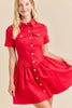 Button-Up Mini Denim Dress Featuring Gold Accent Buttons