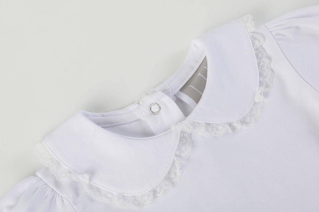 White Lace Collared Girls Long Sleeve Bodysuit Romper