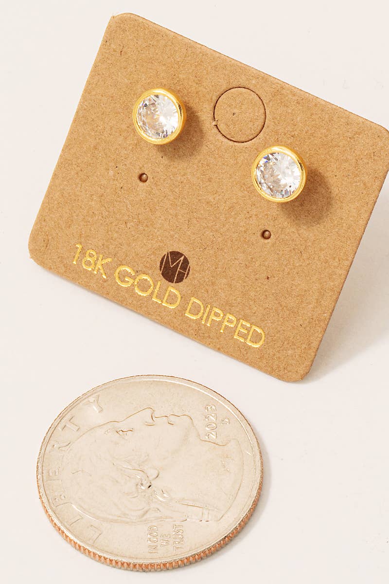 Gold Dipped Round Cubic Zirconia Stud Earrings