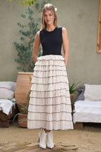 FIT TO FLARE RUFFLE TIER MAXI DRESS