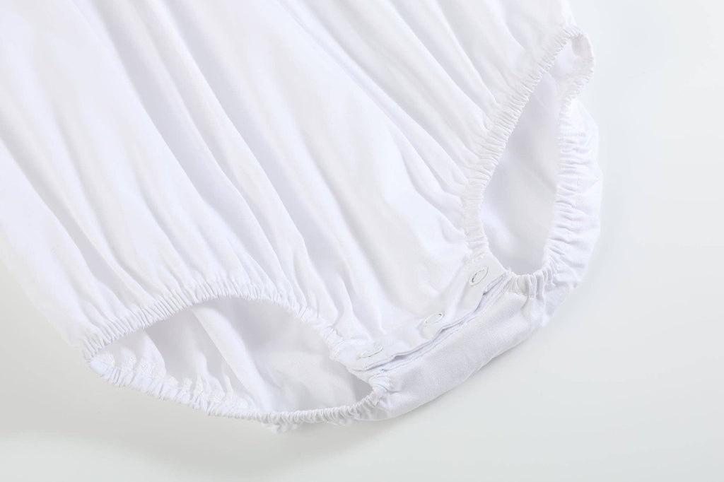 White Collared Button Romper with Bonnet