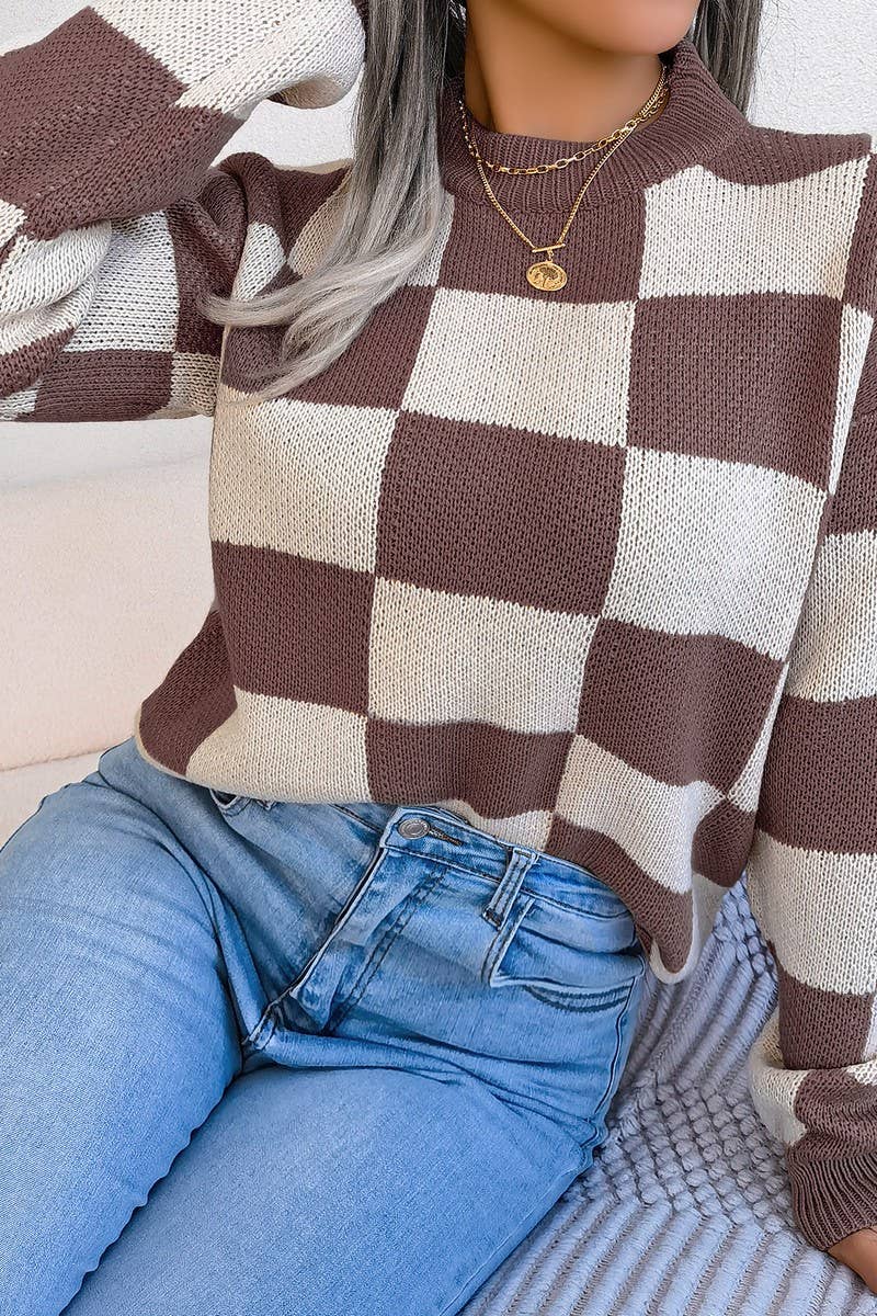 WOMEN PATCHWORK PATTERN LOOSE FIT KNITTED - Little Jill & Co.