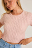 SHORT SLEEVE CABLE SWEATER TOP