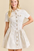Button-Up Mini Denim Dress Featuring Gold Accent Buttons