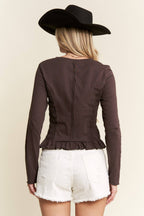 Front Smocked Long Sleeve Blouse