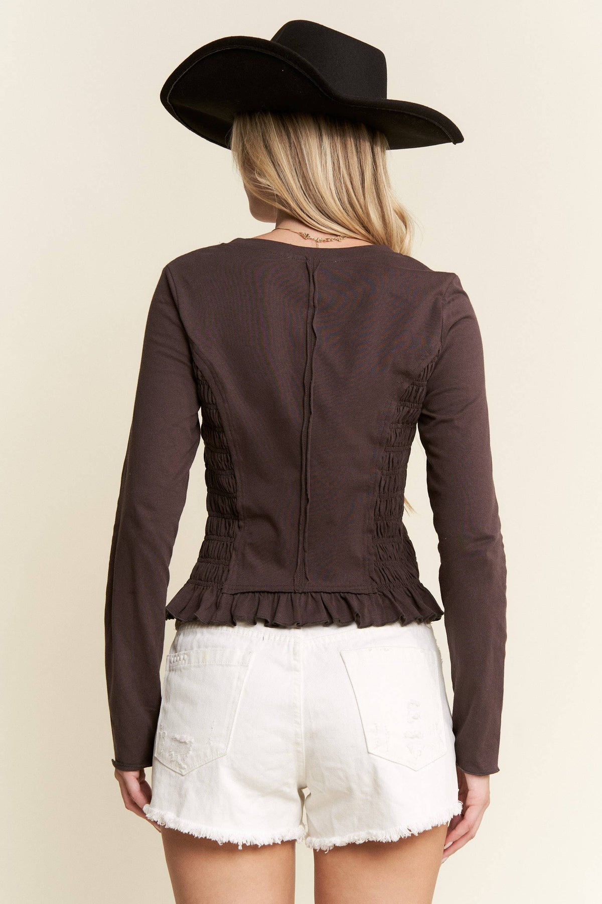 Front Smocked Long Sleeve Blouse
