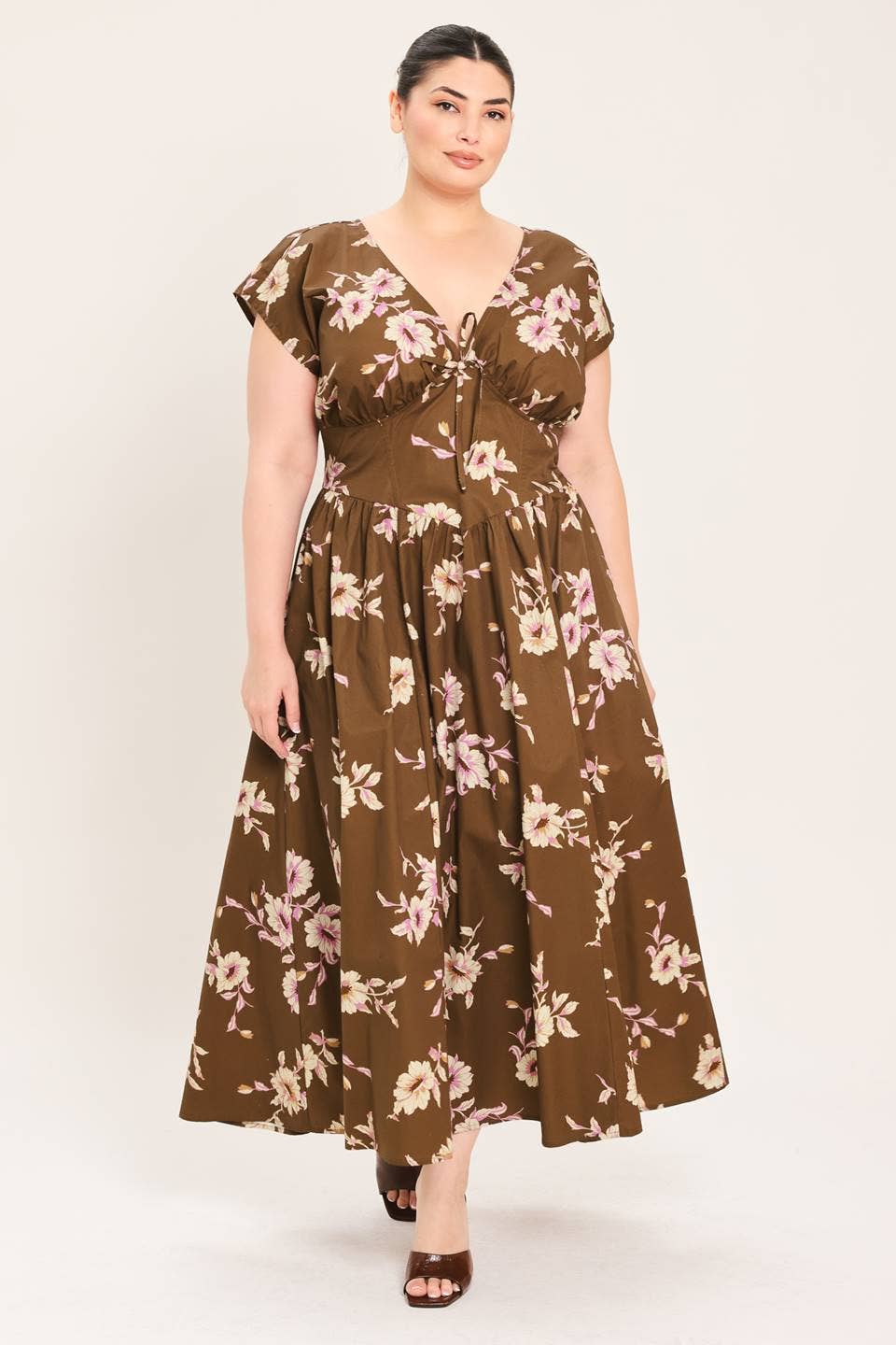 A printed woven midi dress