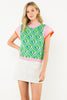 Pattern Knit Cap Sleeve Top