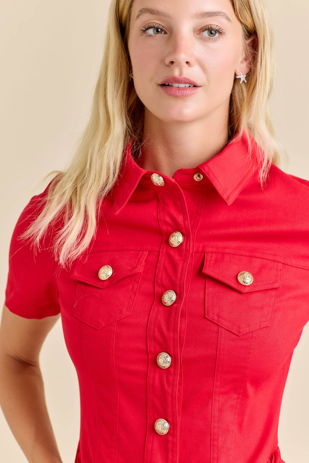 Button-Up Mini Denim Dress Featuring Gold Accent Buttons - Little Jill & Co.