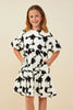 Black Floral Applique Ruffled Sleeve Dress