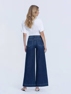 HIGH RISE DARK WASH FUSED WAISTBAND PALAZZO JEANS T7031