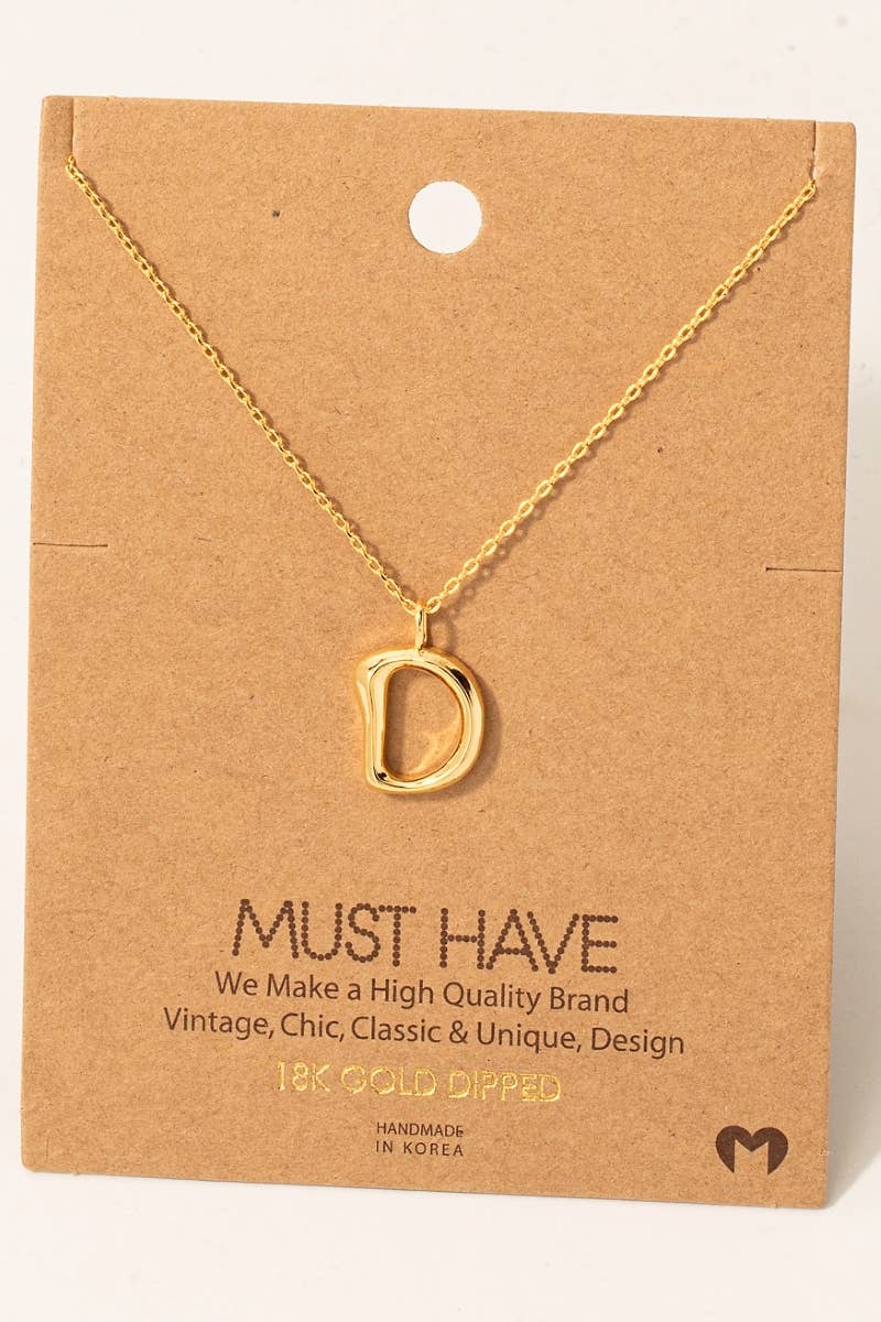 Gold Dipped Bubble Letter Pendant Necklace