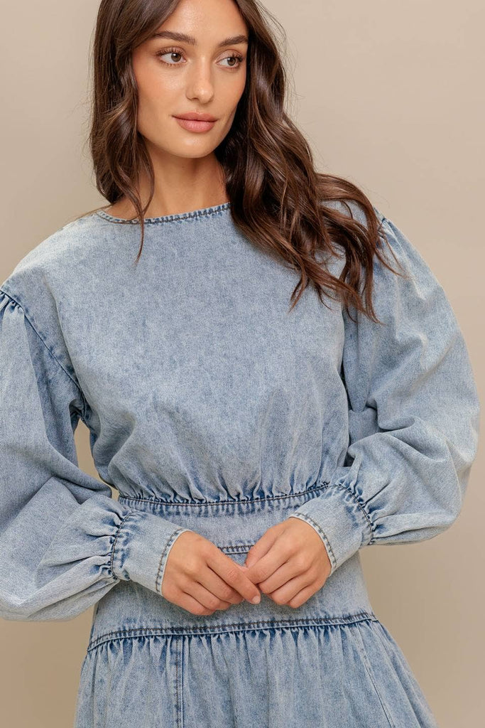An acid washed denim top - IT13756 - Little Jill & Co.
