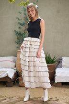 FIT TO FLARE RUFFLE TIER MAXI DRESS