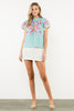 Flutter Sleeve Embroidered Detail Textured Top