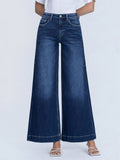 HIGH RISE DARK WASH FUSED WAISTBAND PALAZZO JEANS T7031