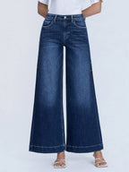 HIGH RISE DARK WASH FUSED WAISTBAND PALAZZO JEANS T7031