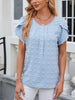 Jacquard Round Neck Short Sleeved Solid Color Chiffon Shirt
