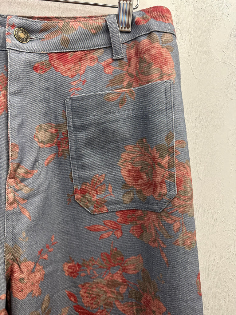 Floral pattern mid-rise ankle-length pants