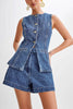 Ladies Denim Sleeveless Tank Top and Shorts Sets 16881
