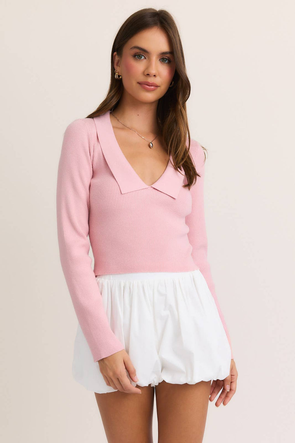 COLLARED SWEATER RIB TOP