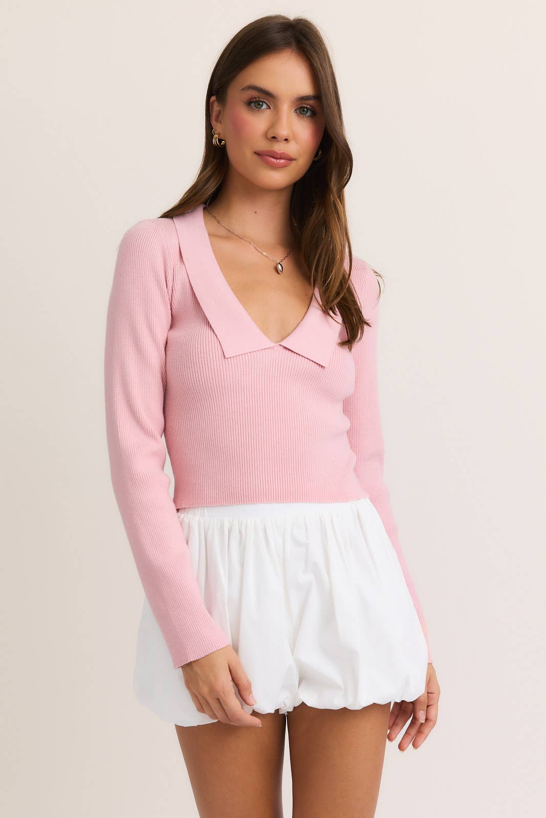 COLLARED SWEATER RIB TOP
