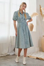 Denim Midi Puff Sleeve Dress