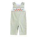 Sage Green Gingham Pumpkin Smocked Overalls