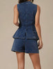 Ladies Denim Sleeveless Tank Top and Shorts Sets 16881