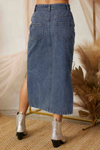 SS3503 SIDE SLIT PENCIL DENIM LONG SKIRT