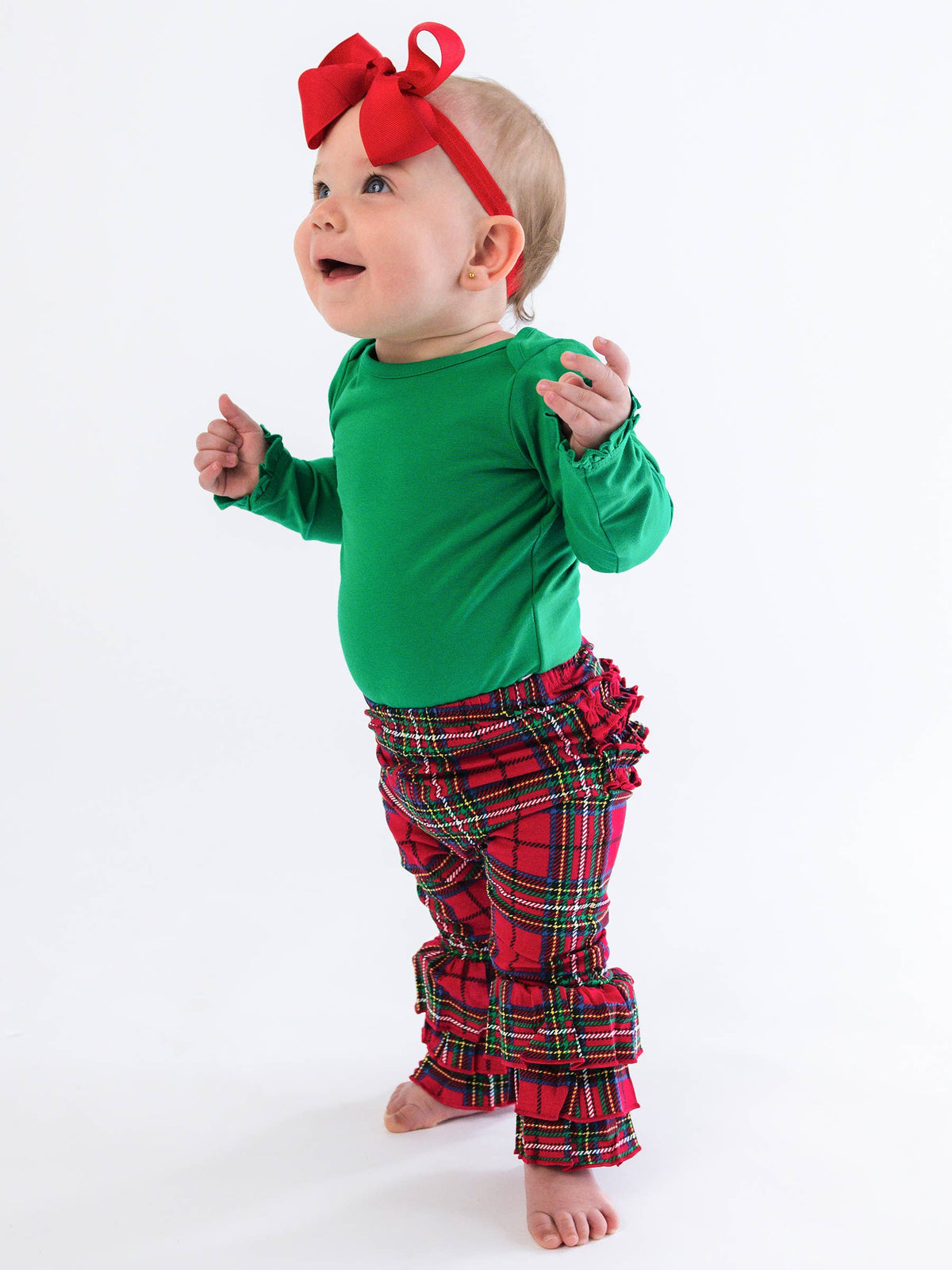 Toddler Girls Red Nicholas Plaid Ruffle Flare Pants with Signature Rear Ruffles