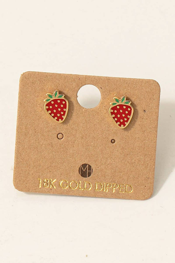 Gold Dipped Epoxy Strawberry Stud Earrings
