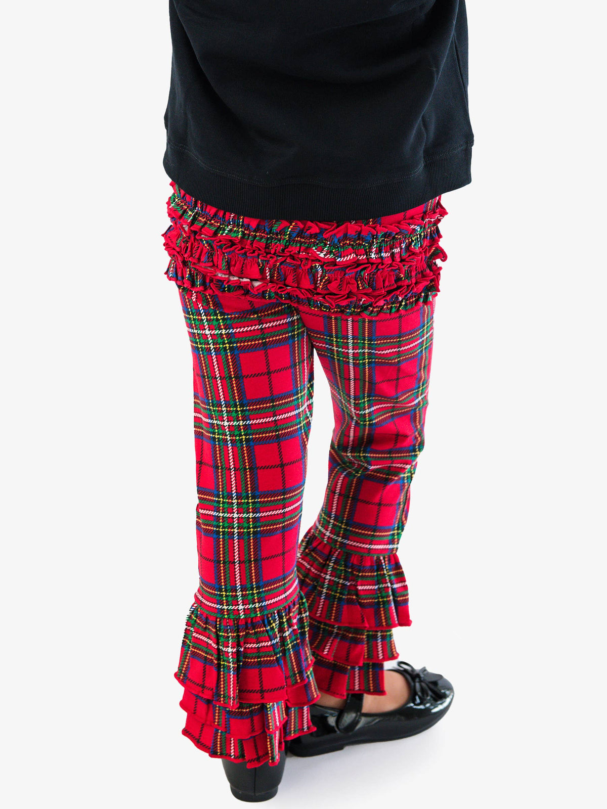 Toddler Girls Red Nicholas Plaid Ruffle Flare Pants with Signature Rear Ruffles