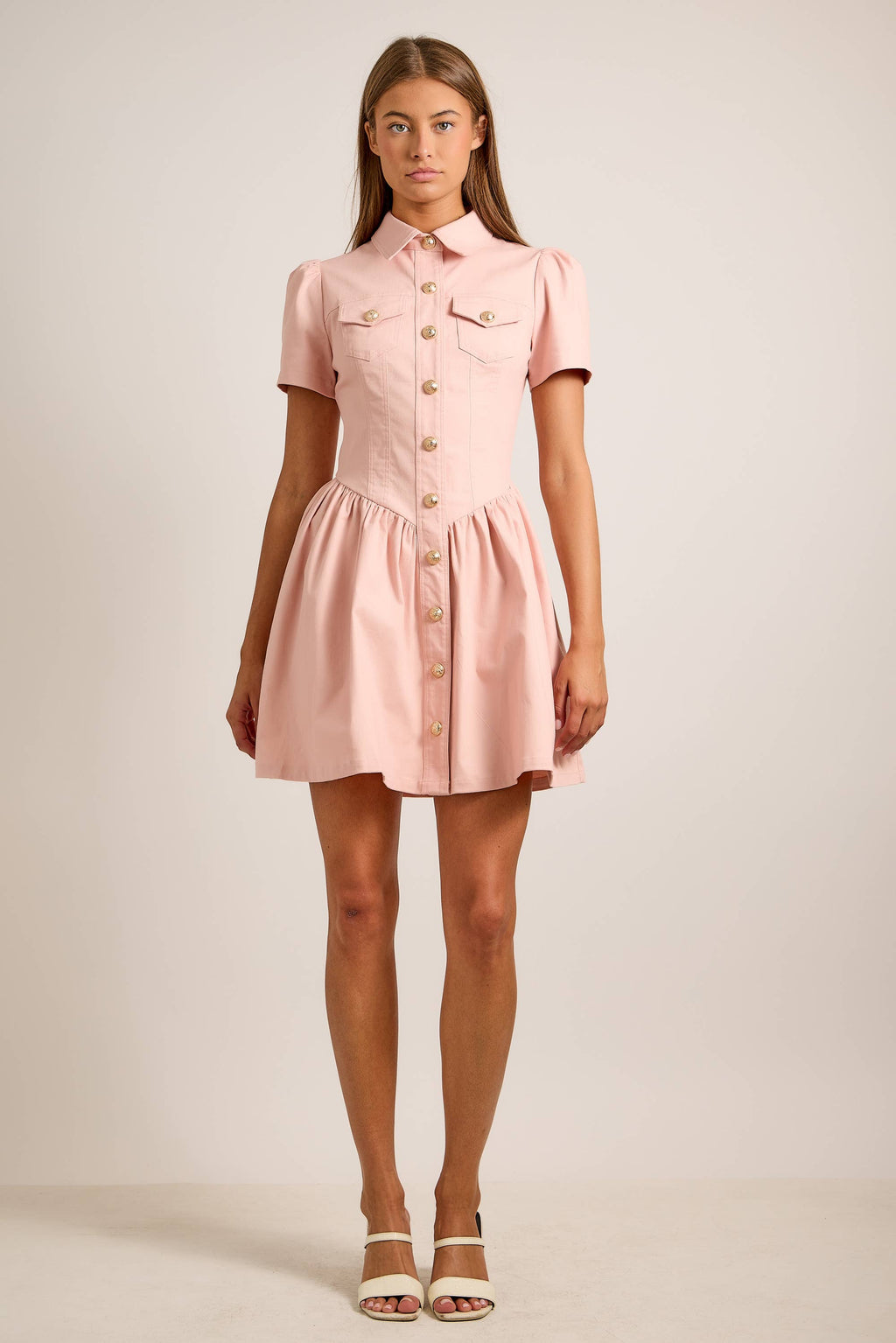 Button-Up Mini Denim Dress Featuring Gold Accent Buttons - Little Jill & Co.