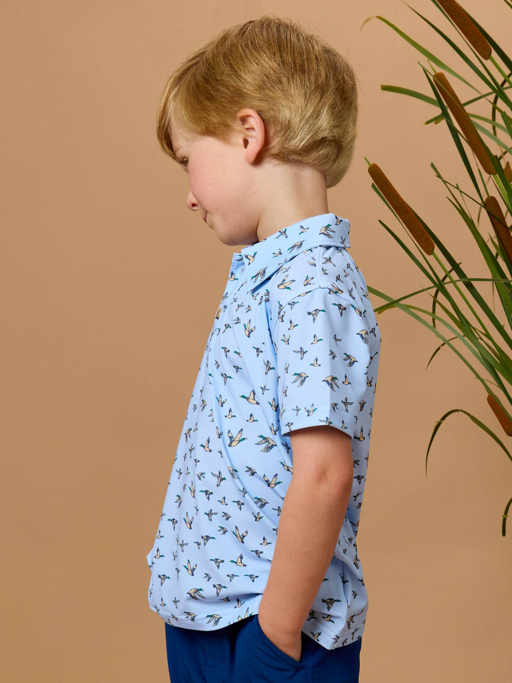 Boys Mallard Skies Knit Short Sleeve Performance Polo